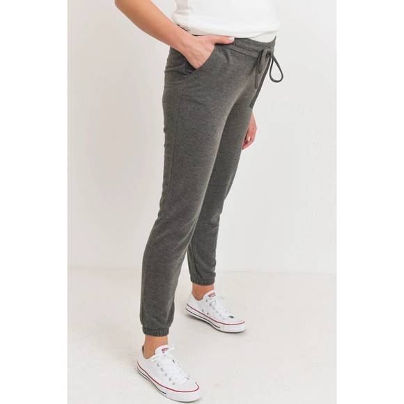 NEW HELLO MIZ two-tone brushed terry maternity sweatpants in charcoal - Picture 3 of 6